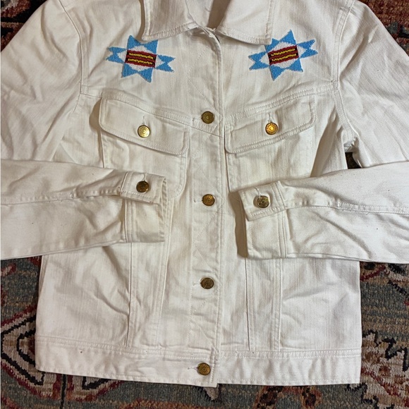 Ralph Lauren Beaded Embroidered Southwestern White Denim Jean Jacket Small - Picture 3 of 6